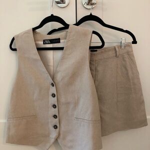 Zara Light Tan Buttoned Vest and Shorts